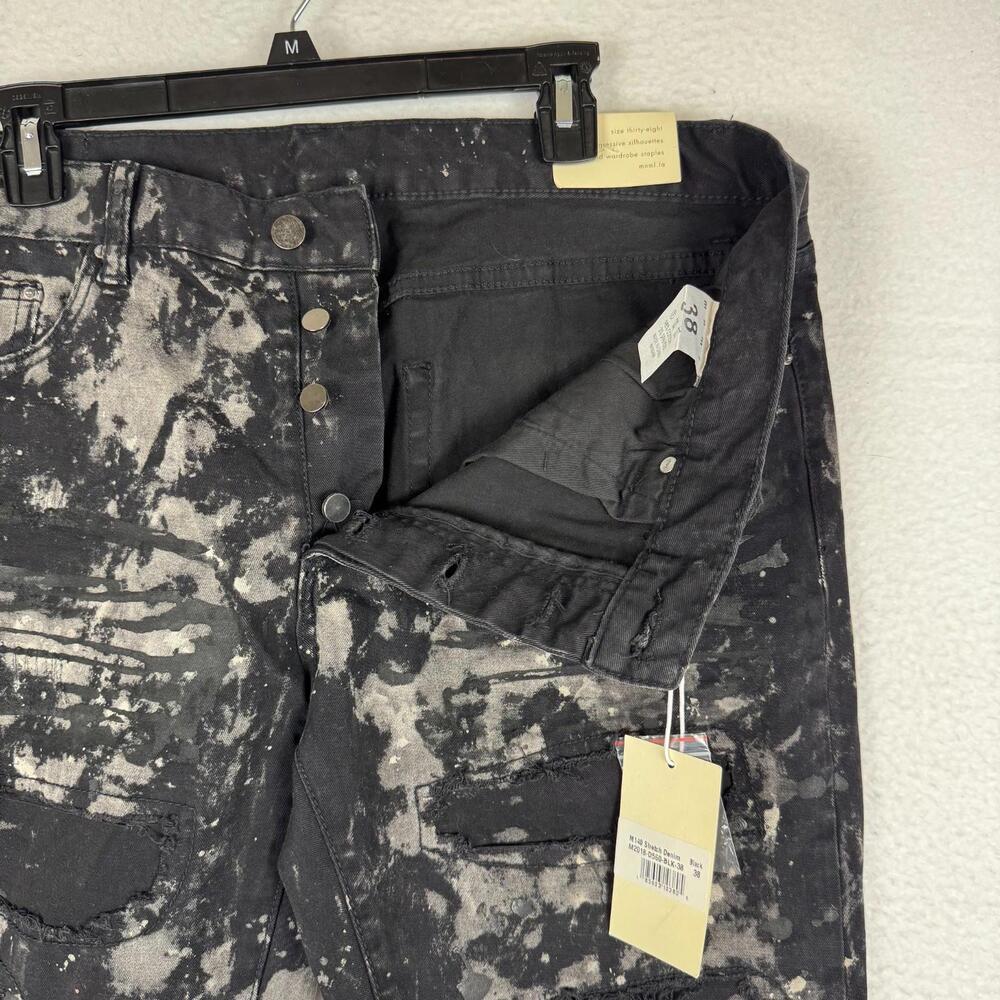 NWT MNML Men's 38x33 Slim Black Distressed Painted Stretch Zip Ankle Denim Jeans - Picture 2 of 11